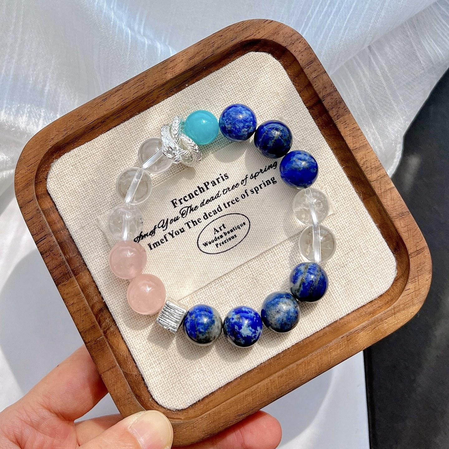 12Mm Natural Lapis Lazuli Powder Crystal White Crystal Tianhe Stone Bracelet Bracelet.