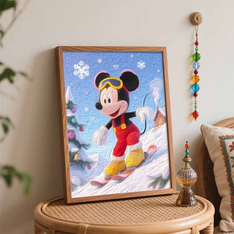Disney Digital Oil Painting Mickey Mouse Skiing Winter Snow Christmas Diy Home Decoration