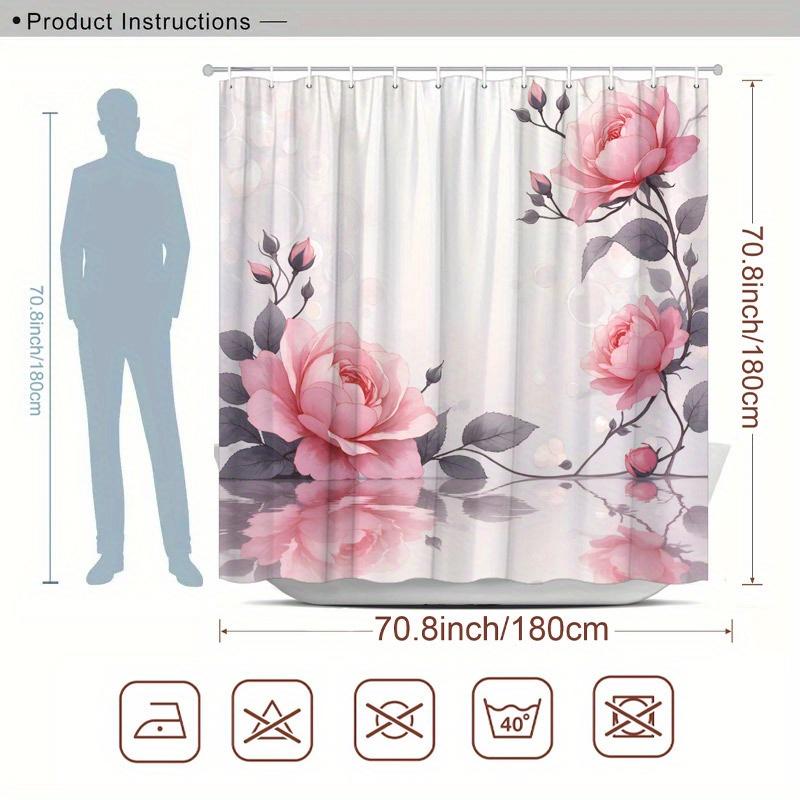 

1 шт. Розовая шторка для душа Розовые розы Черные лианы Светоотражающий водный дизайн Декор для ванной комнаты с 12 крючками 70,8x70,8 дюйма W180XH180cm