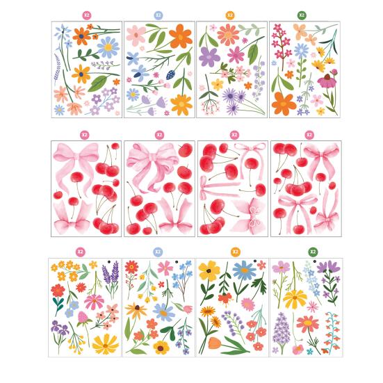 8 Sheets Flowers Wall Decals Watercolor Spring Floral Wall Sticker Colorful Peel And Stick Mural Wall Art for Home Bathroom Kitchen Decor