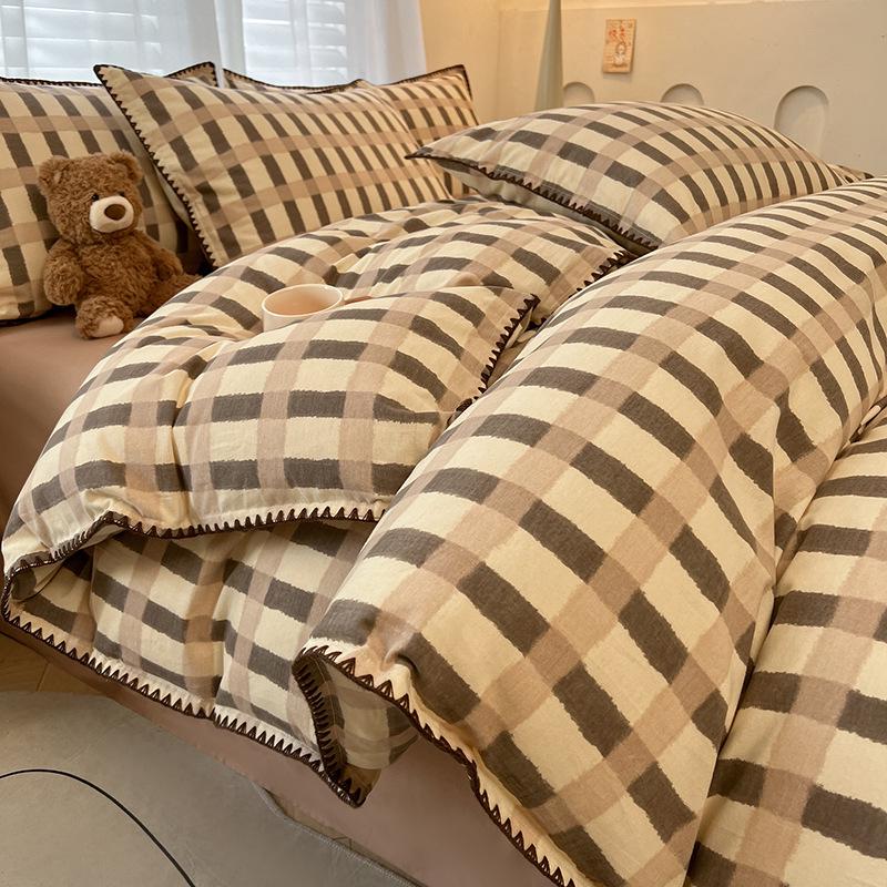 Gebürstetes Verdicktes Baumwoll-Bettwäsche-Set - Herbst & Winter Bettbezug, Laken für Wohnheime