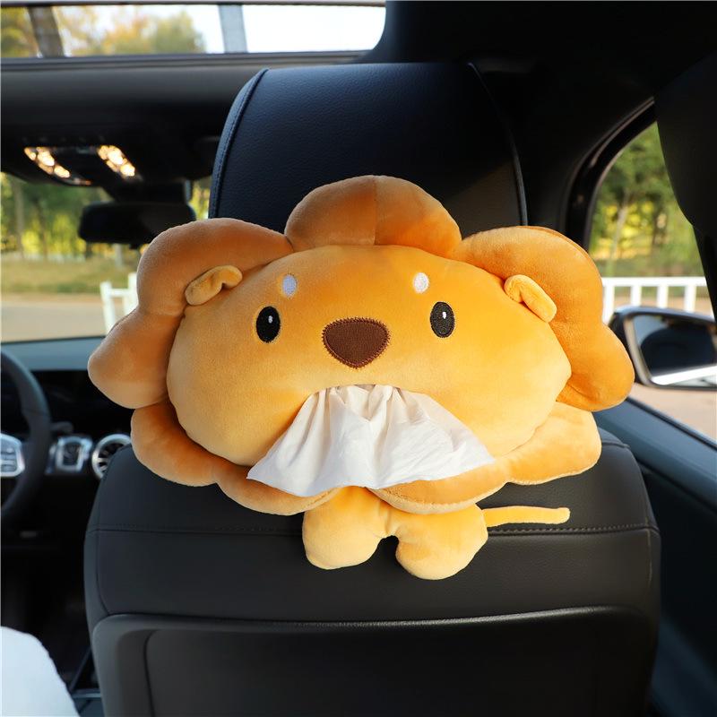 Cartoon Plush Car Tissue Box: Multi-functional Seat Back & Armrest Holder