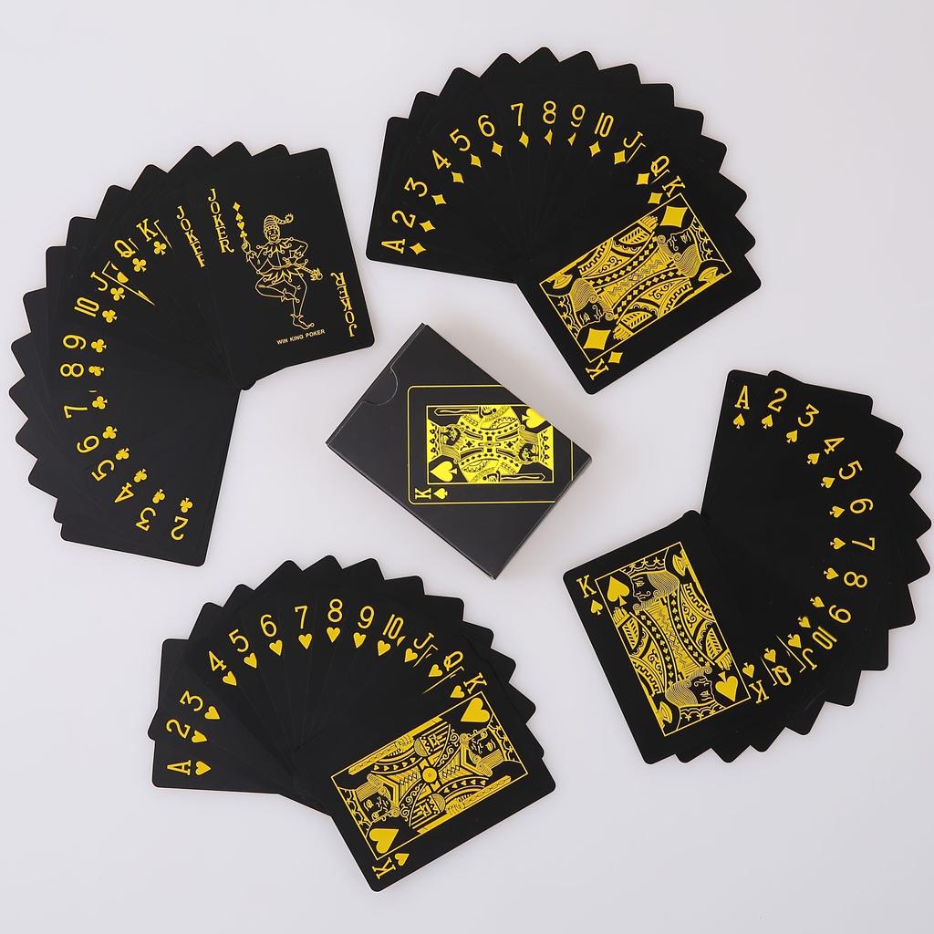 Deck of Playing Cards and 7 Dice Set Plastic Waterproof and Wear-resistant Playing Cards Yellow and Silver Multi-Sided Numerical Dice