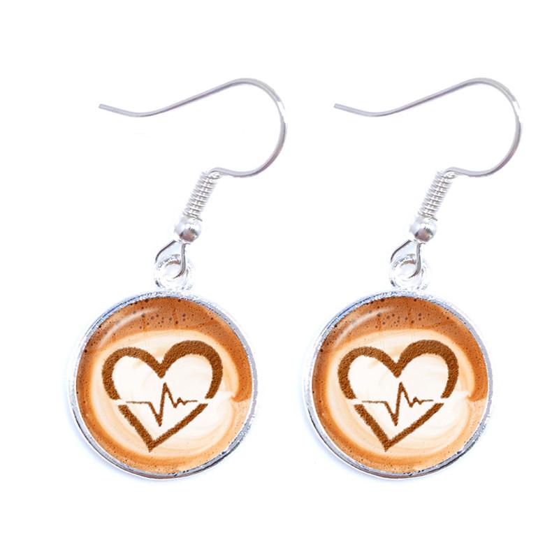 Coffee Latte Carving Love Heart Art Drop Earrings Chocolate Printing Flower Charm Jewelry For Women Gift Wholesale