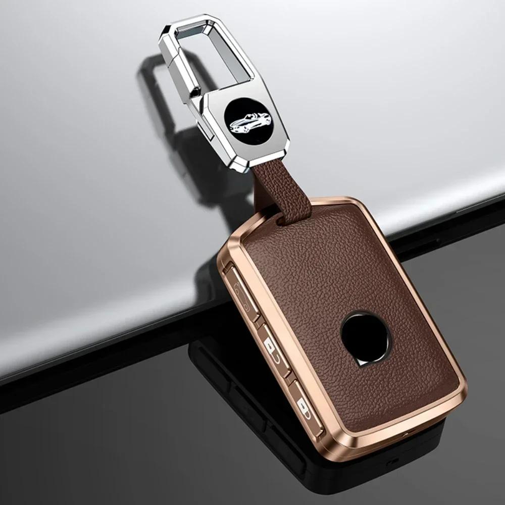 Aluminum Alloy Leather Car Key Case Cover Shell For Volvo S90 S60 Xc60 Xc90 Xc40 C40 V60 V90 T6 T8 Auto Accessaries Keychain