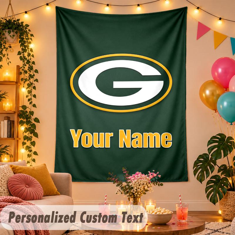 Green Bay Packers Personalized Wall Tapestry Custom Name Text Polyester Hanging Decor Home Room