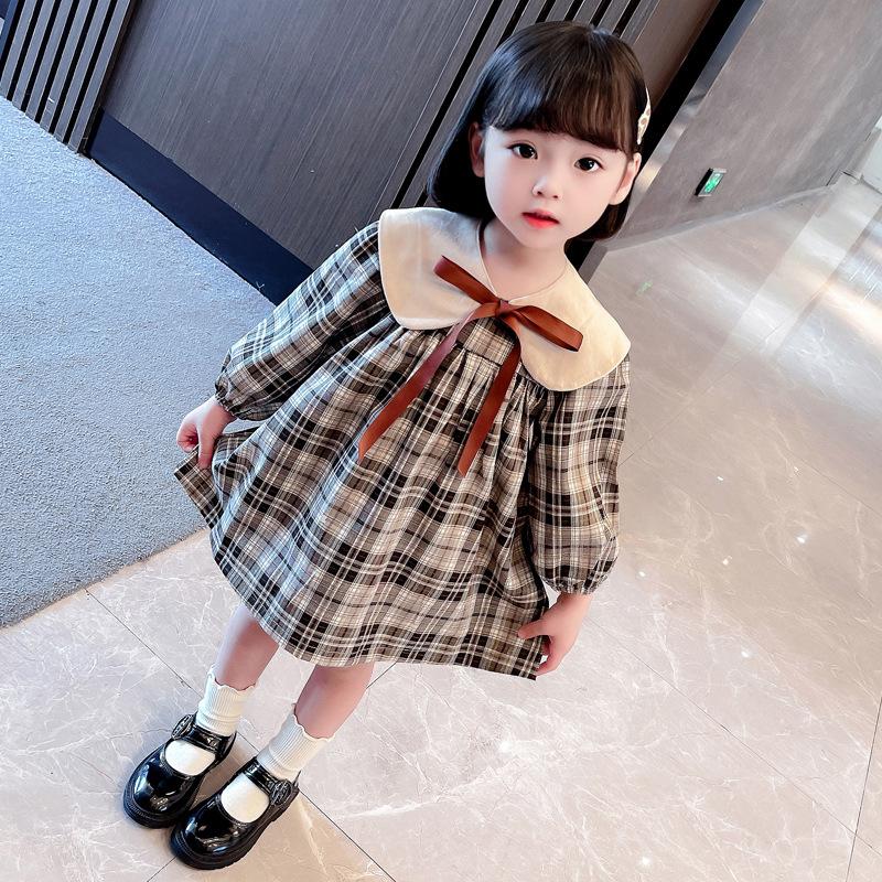Girls Plaid Dress Spring Children Long Sleeve Fashion Princess Doll Collar Dresses for Baby Girl