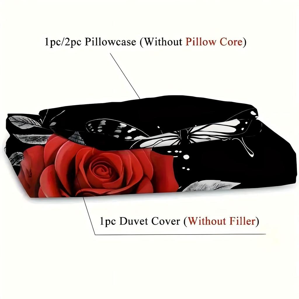 Comforter Black White Butterfly Red Rose 3D Print Elegant Romantic Modern Style Bedding Set Home Textiles S