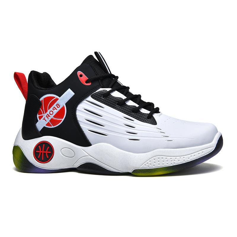 Utomhusskor för ungdomsbasket herrskor andningsbara trendiga tjocksulade herrskor mellanhöga snörskor halkfria sneakers herrskor