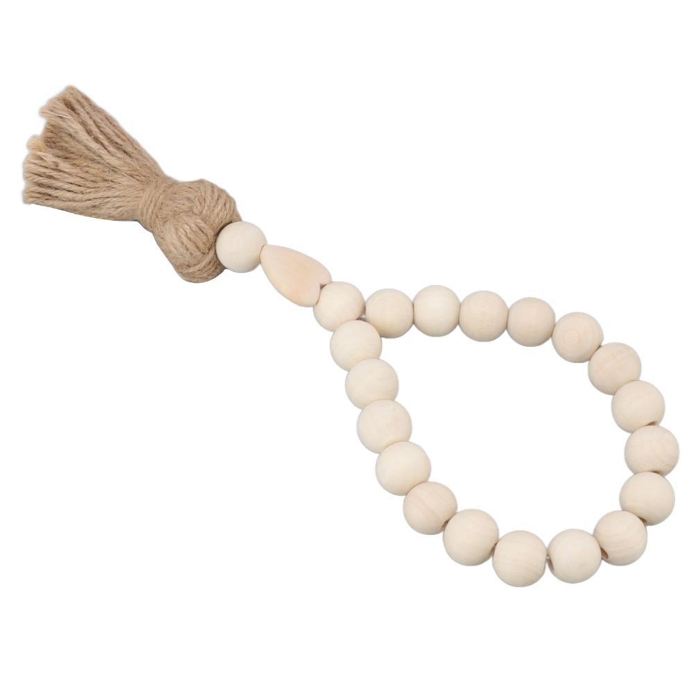 Wood Wood Jute Bead Garland with Tassel 11in Boho Home Wooden Bead Drape Flower Pot Wrapping Decor