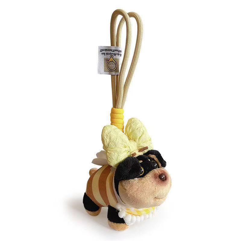 1Pcs Animal Accessories Cute Portable Bee Puppy Bag Pendant Soft Unique Puppy Plush Doll Dog Keychain Bag Hanging Decoration