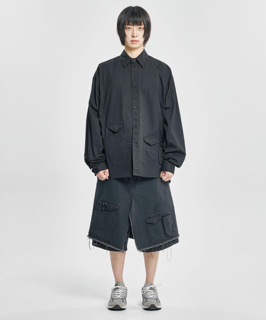 AJOBYAJO Washed Layered Cargo Skirt Shorts [Black]