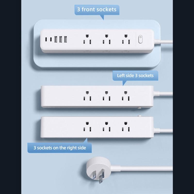 Flat Plugs Surge Protectors Power Strips 9Outlets 3USB/2 USB C Port Wall Mountable Design For Home Office Dorm Essential