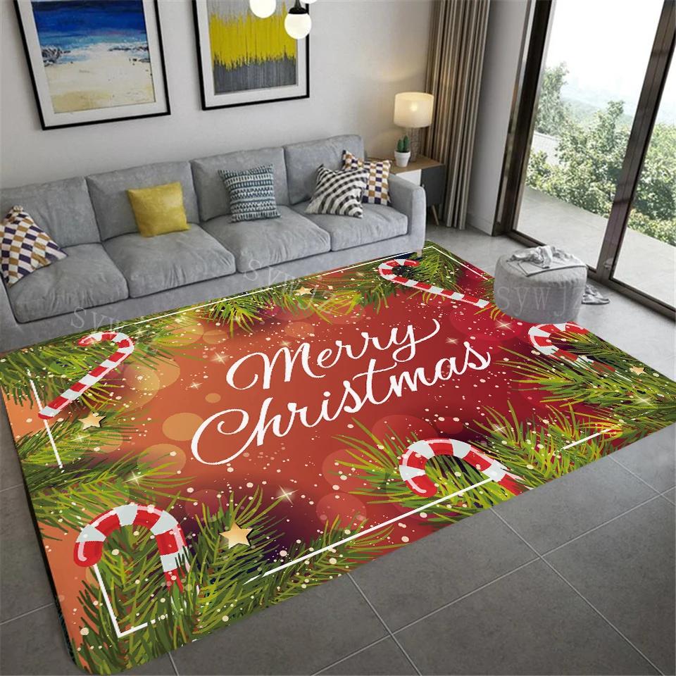 VIAKMA Christmas Atmosphere Decorative Non-slip Soft Crystal Velvet Carpet Home Bedroom Living Room Entrance Door Mat Home Decor