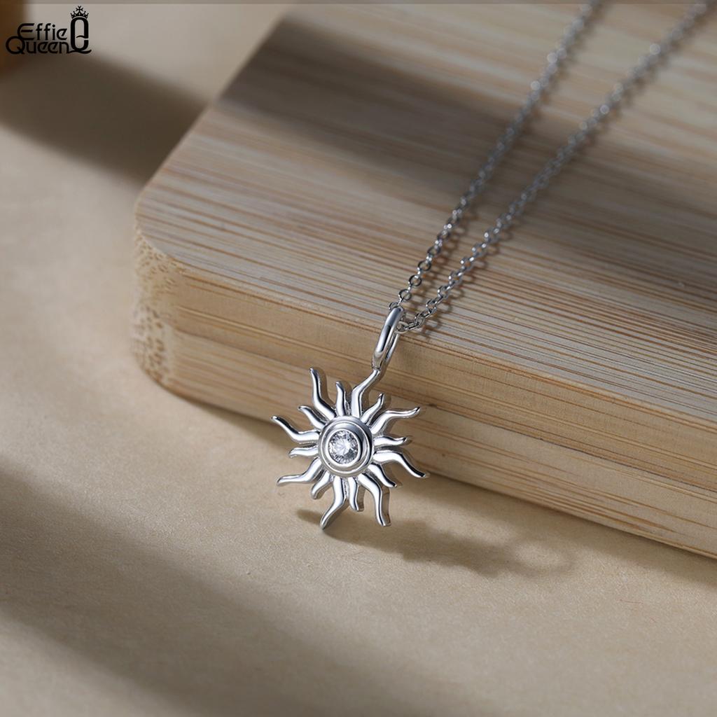 EFFIE QUEEN Collier Pendentif Soleil en Argent Sterling 925 Mode Zircon Forme Soleil Chaîne Ras-du-cou Statement Bijoux de Soirée Cadeau APN50