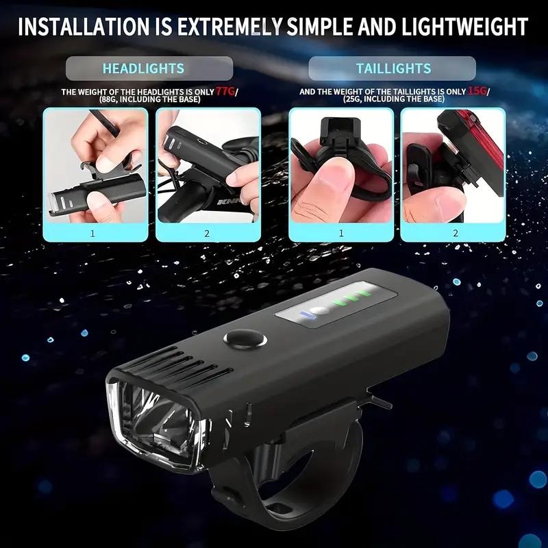 1/2 Pack Rechargeable Bike Light Set  Headlight & Rear Taillight, Waterproof Cycling Lights for Night Riding Mountain/Road Bikes