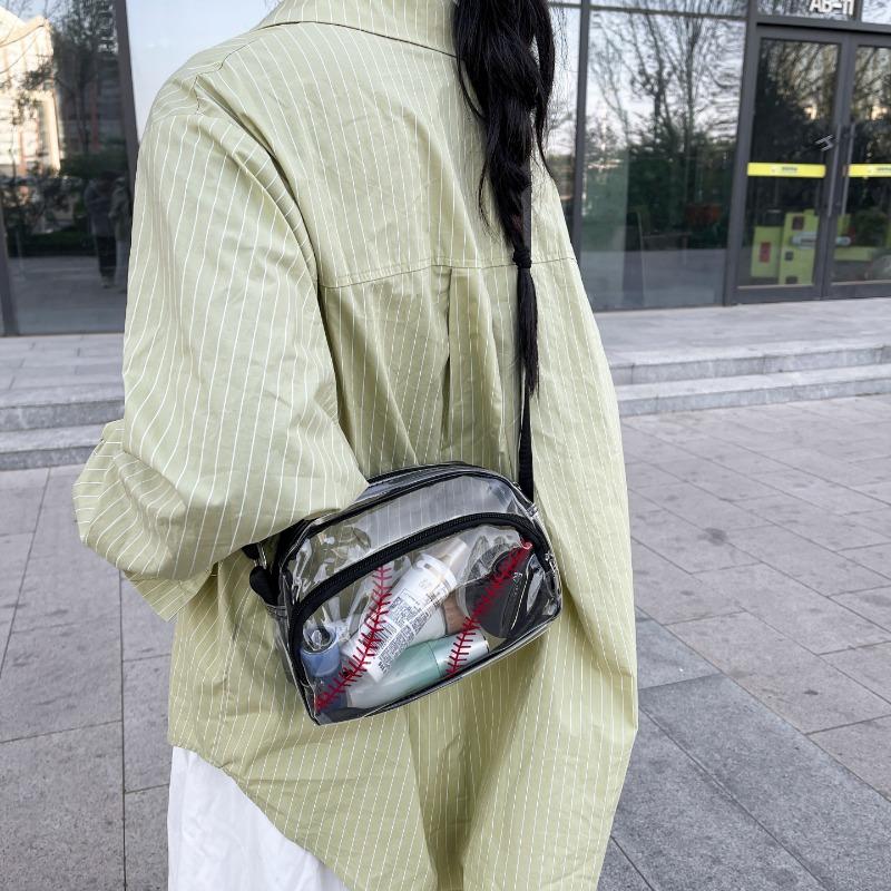 Transparent PVC Zipper Stadium Youth Crossbody Bags Sports Aesthetic Women's Shoulder Bags Sweet Light Cute Clear Baseball Bag
