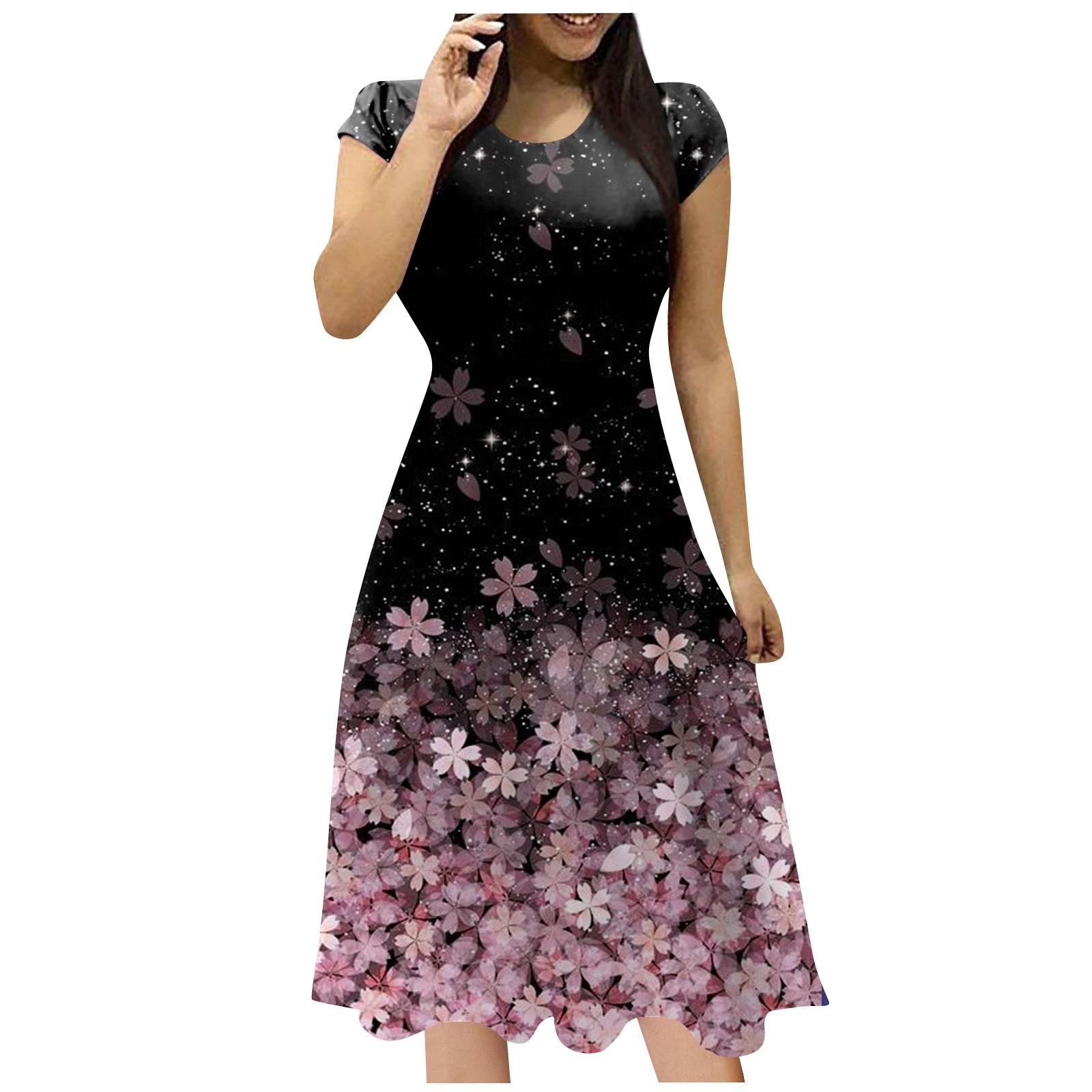 

Летние пляжные платья с коротким рукавом в стиле пэчворк и принтом, вечерние миди, повседневный сарафан для женщин L розовый