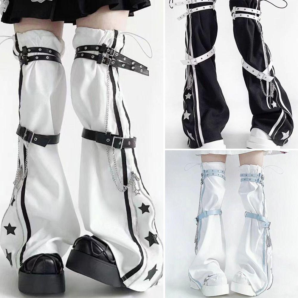 Garters de Perna Gótico Y2k Fivela de Couro Ajustável Meias Longas Aquecedor de Perna Criativo