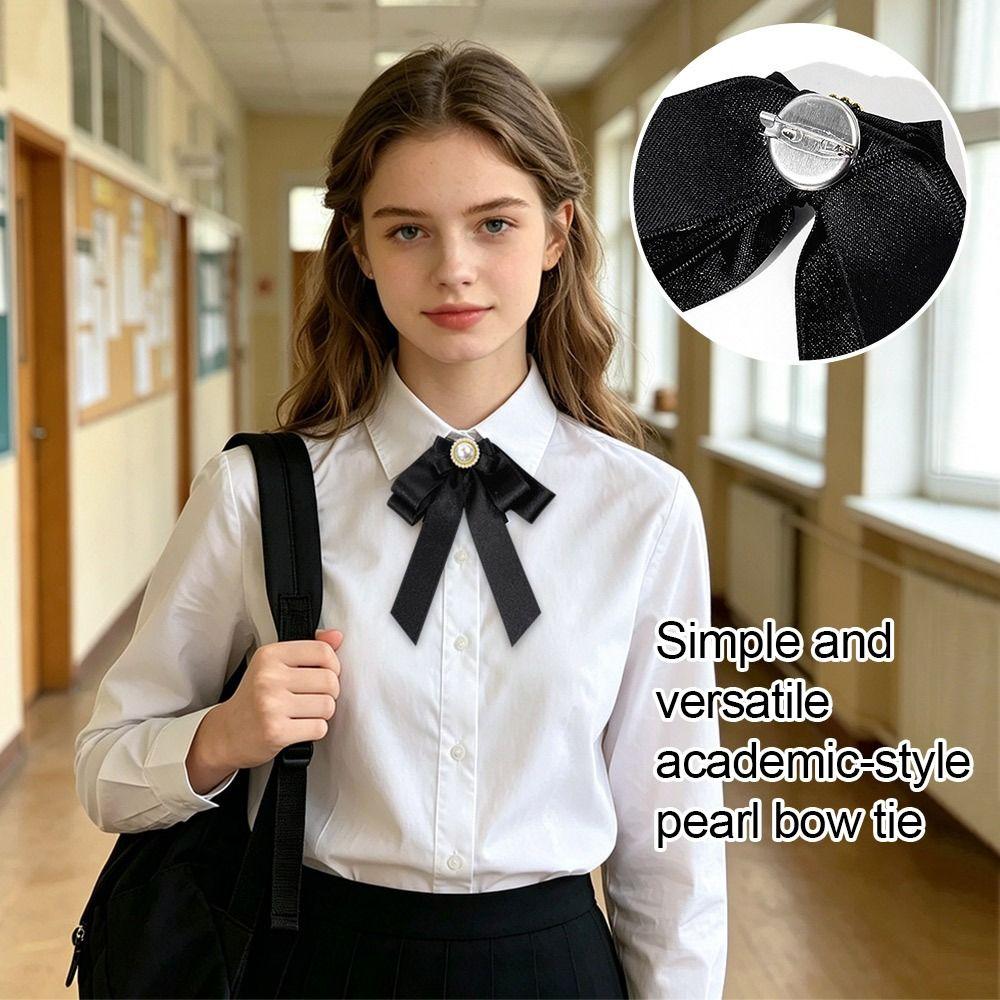 Faux Pearl Women Necktie Preppy Style Ladies Neck Wear Fashion Bowknot Neckties  Business