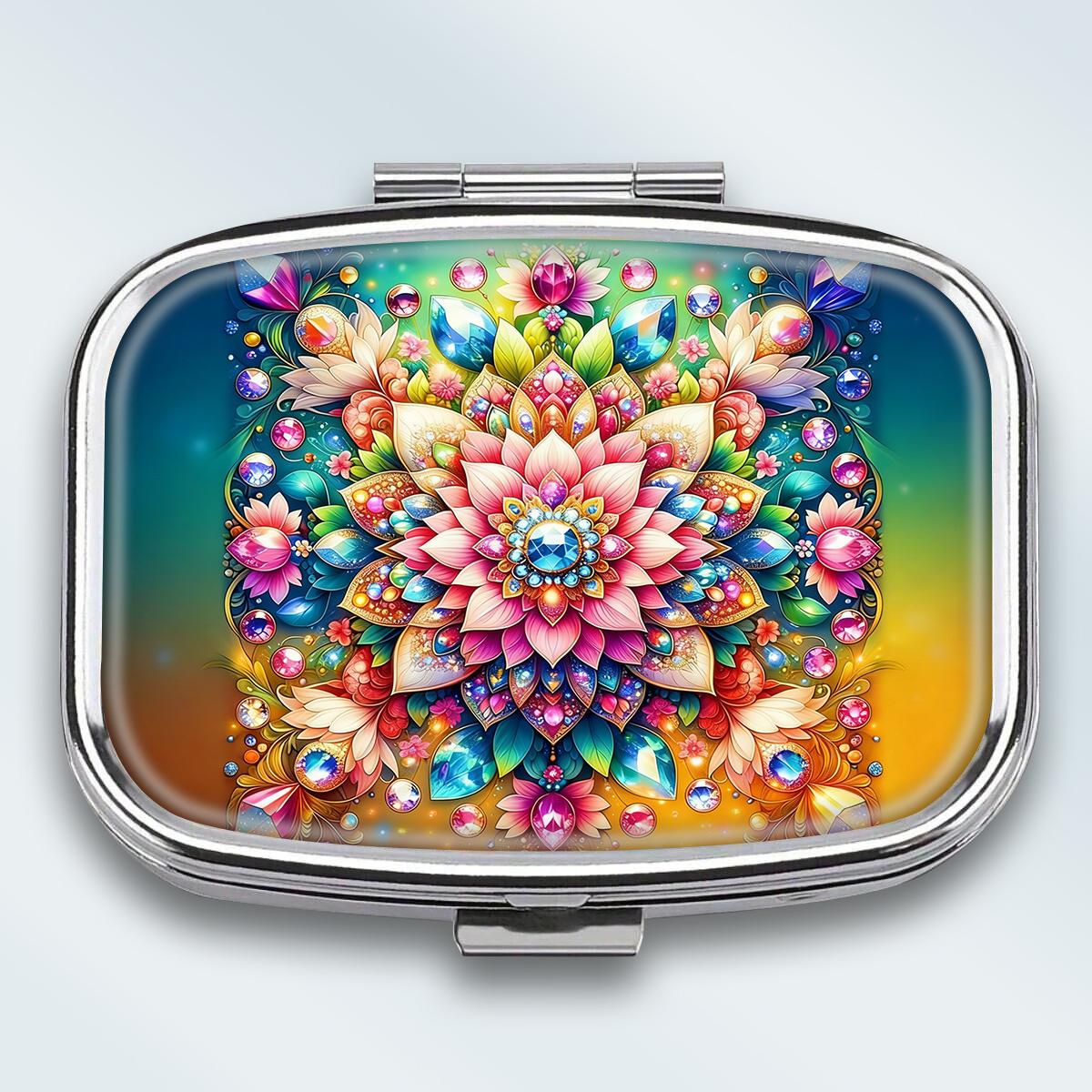 

Portable Pill Box with 2 Compartments, Mini Metal Medicine Organizer Case, Cute Printed Pill Container for Vitamins, Pills, Jewelry, Travel, Daily Use