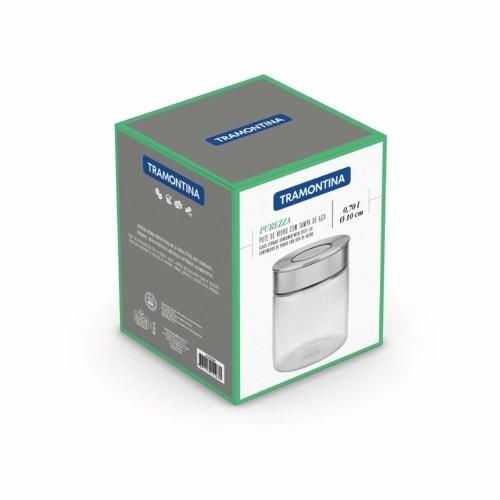 TRAMONTINA Airtight Food Storage Container (Glass Container with Stainless Steel Lid) 0.7L, Prezza, Heat-Resistant Glass