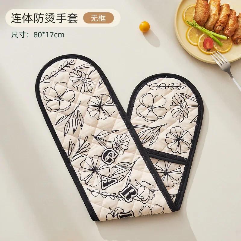 1 pz Guanti da Forno Microonde Cottura BBQ Guanto Integrato Cotone Lino Presine Resistenti al Calore Antiscivolo Utensili da Cucina