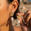Summer Seaside Conch Imitation Pearl Drop Earrings for Women Handmade Chic Golden Shell Earring Beach Vacation Jewelry Gift