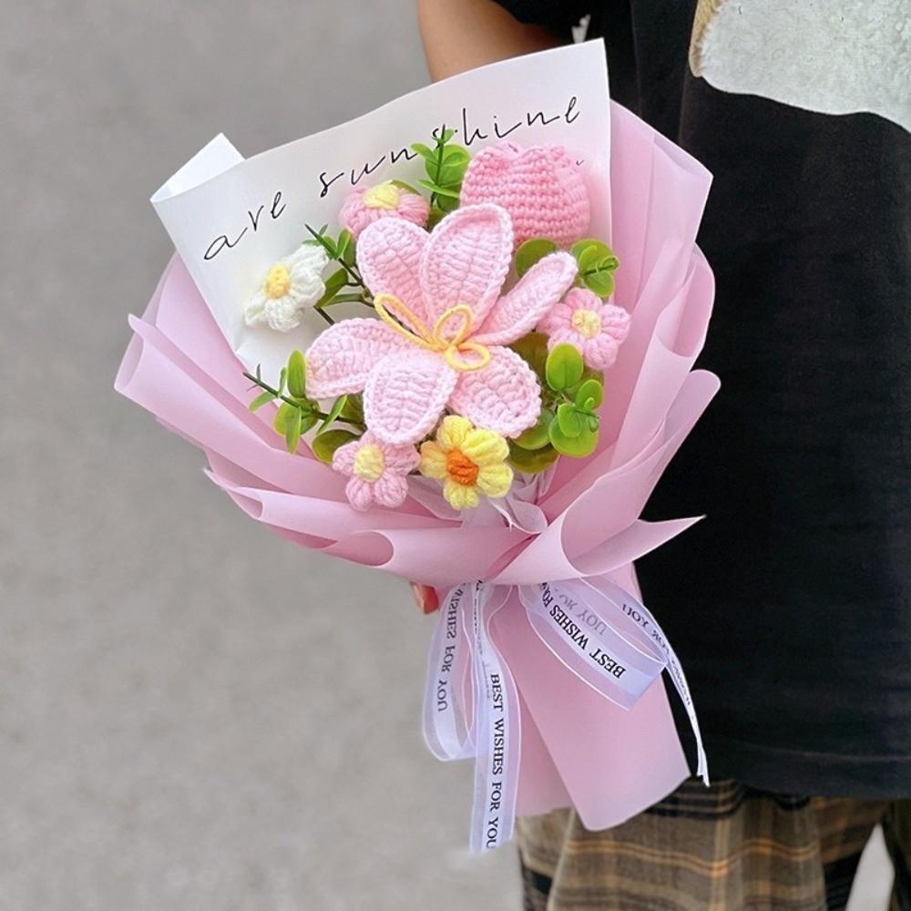 Woven Crochet Flower Bouquet Sunflower Artificial Flowers New Knitted Flower  Valentines Day Gift