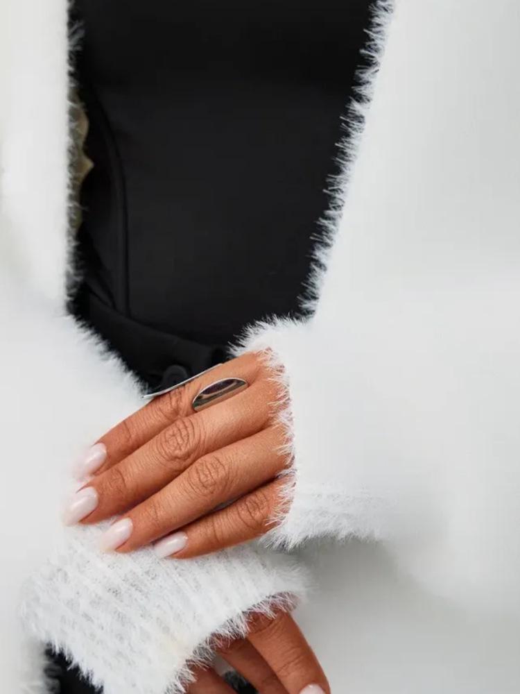 Women's White Imitation Mink Knit Cardigan Coat - Fluffy, Loose, Long, Perfect for Autumn and Winter