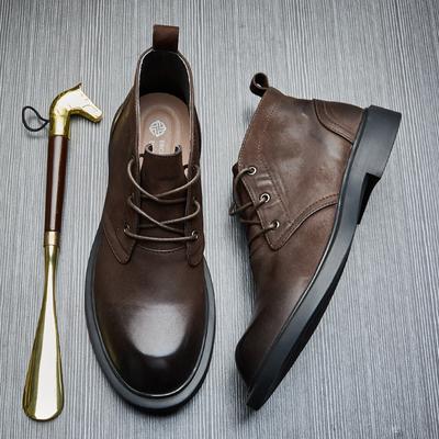 Leather Mid-Strap Casual Martin Boots Men'S Soft Bottom Round Head British Style Versatile Tooling Boots Short Leather Boots Men