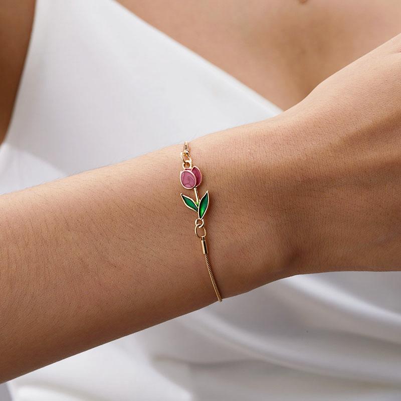 

Fashion Exquisite Tulip Bracelet for Women Romantic Colorful Flower Simple Chain Bracelet Elegant Girl Party Jewelry Wholesale