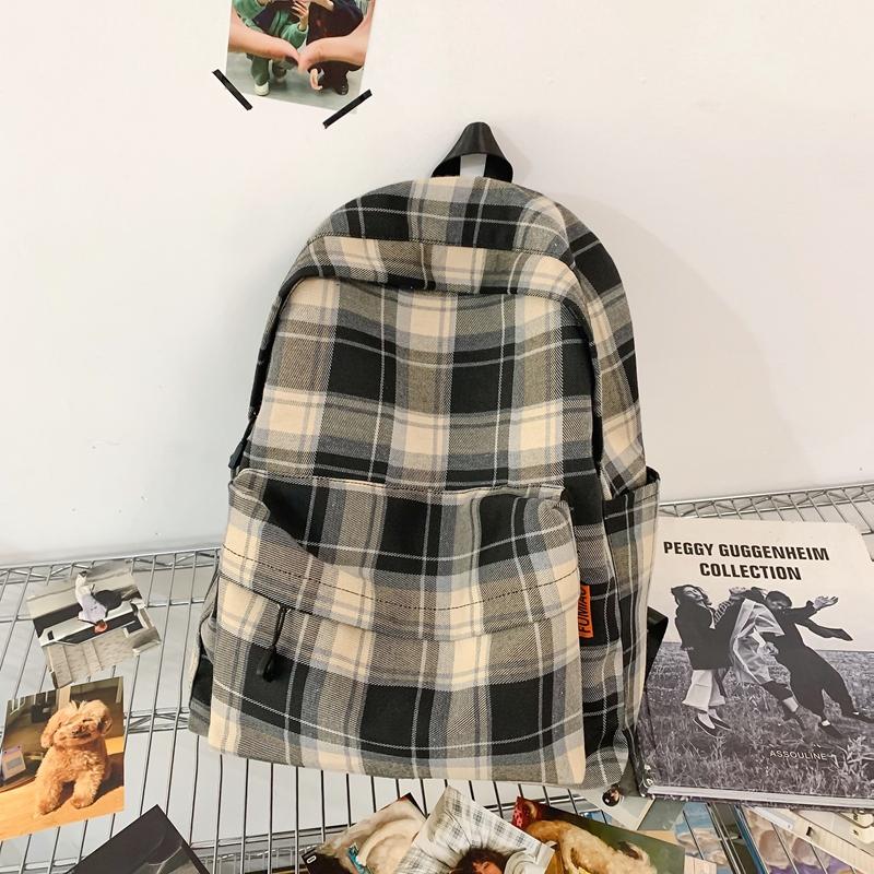 Studentský kostkovaný školní batoh Dámský velkokapacitní batoh Cestovní batoh