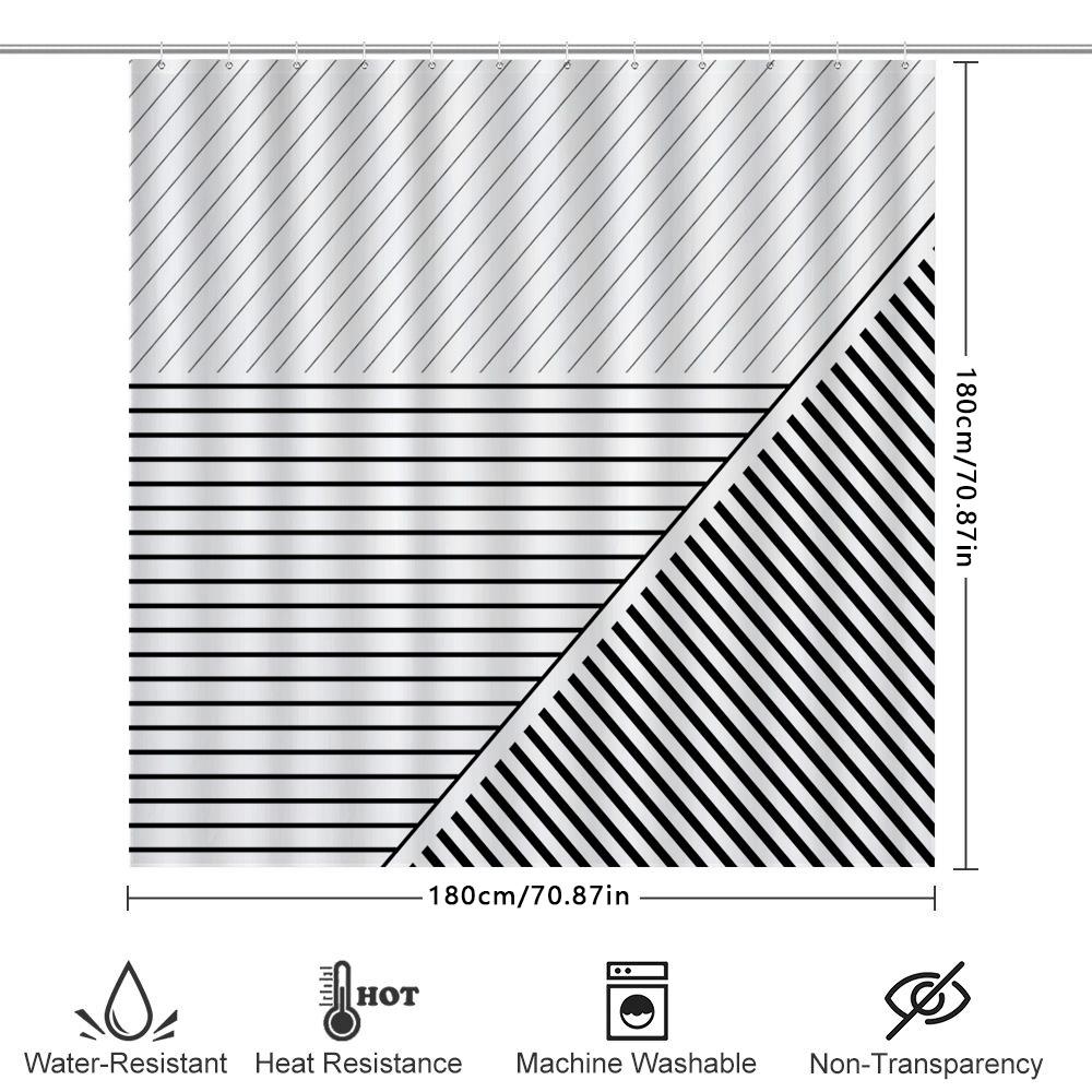 Shower Curtain Liner Waterproof Fabric Bathroom Decor Modern Farmhouse Coastal Chic Black And White Striped Pattern Washable Hom
