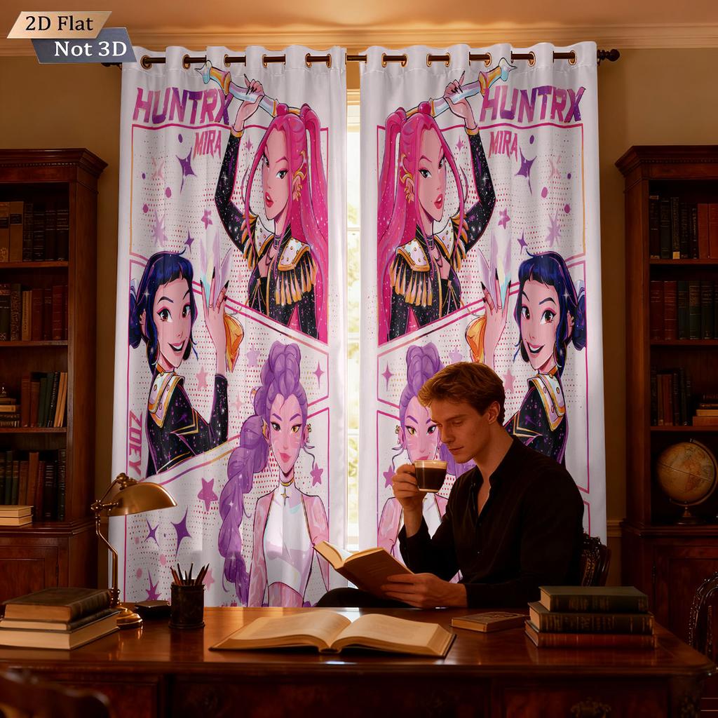 2pcK-Pop Demon Hunters printed blackout perforated curtains with multiple sizes living room and bedroom insulation decoration