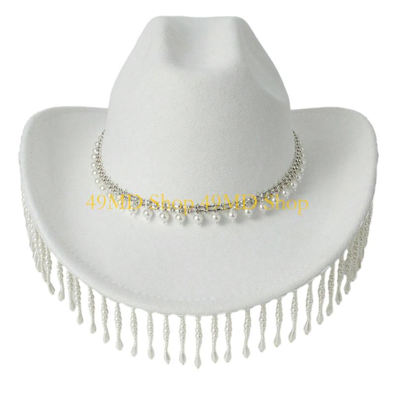 49MD Sparkly Rhinestones Tassels Cowboy Hat Knight Hat for Bachelorette Party Knight Hat Versatile for Club Stage Bar
