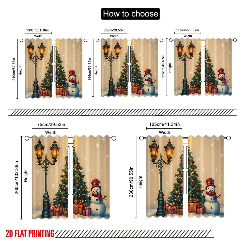 2pcs,2D Plane Printing Curtains Christmas Tree Snowman Gifts_a Polyester Easy Install (without Rod) Gifts for Living Room,