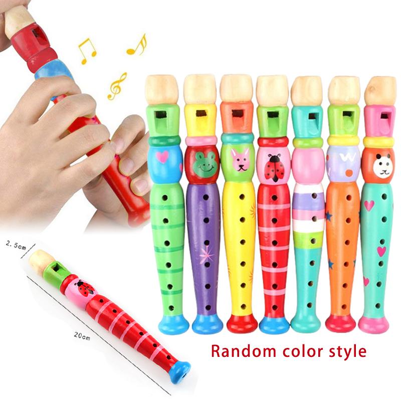 Kid Toys Musical Wooden Flute Toy Instrument Early Music Education Develop 6-Holes Recorder Wooden Flute Musical Instruments