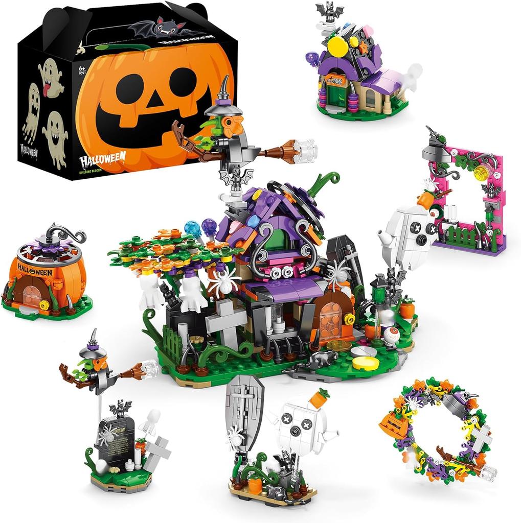 6 in 1 Halloween Prank Haunted House Small Particle Building Blocks Set Assembly Model Puzzle Toy Holiday Gifts for Children