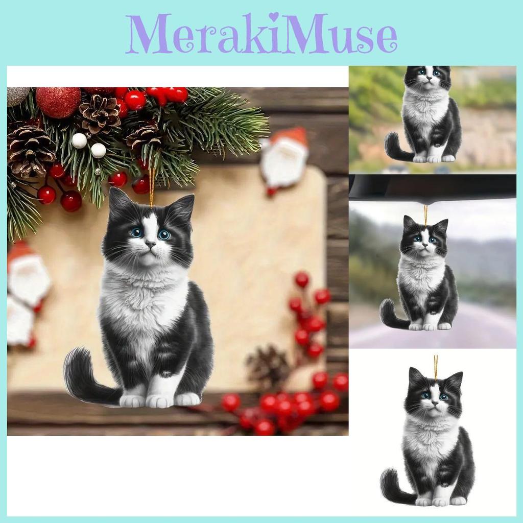 Adorable 2d Acrylic Black Cat Rearview Mirror Pendant For Pet Lovers Car Decor