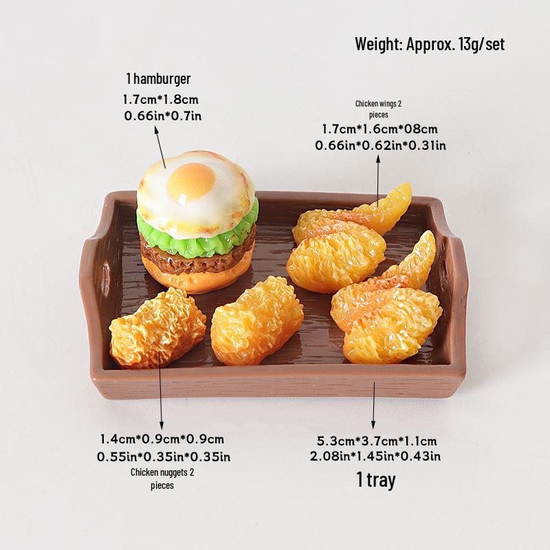 Mini Dollhouse Fried Chicken Tray Ornament - DIY Hamburger Scene with Chicken Leg Accessories
