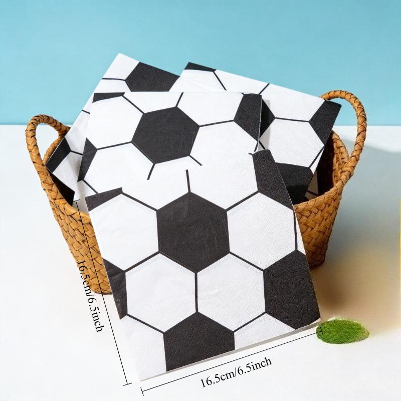 20pcs/bag Paper Napkins Black and White Football Sports-Themed Party Decoration Soccer Dinner Events Disposable Party Tissues
