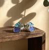 Explosive scattered splicing square hand-painted enamel color stud earrings, environmentally friendly alloy material, versatile light luxury earrings