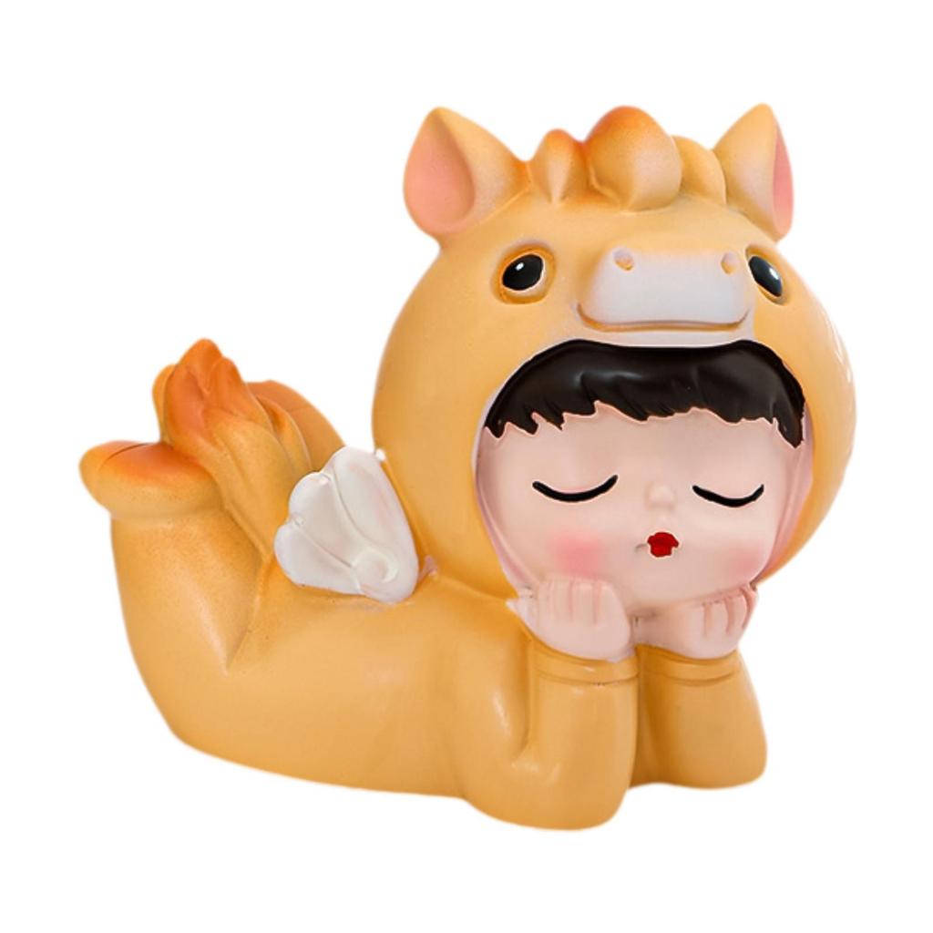 Resin Horse Statue, Cute Crafts Fengshui Figurine, Creative Animals Sculpture for Bookshelf, Entryway