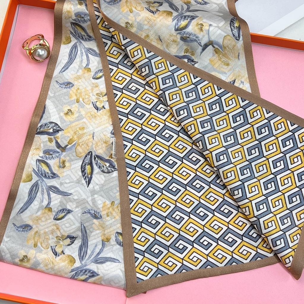 100% Mulberry Silk Scarf, Long Female Versatile Temperament, Double-Sided Tied Bag, Belt, Scarf, Star Scarf Of The Same Style