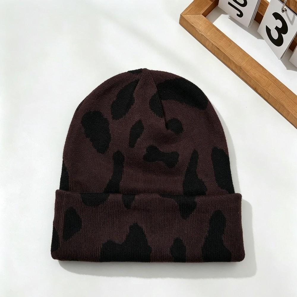 Thickened Pullover Hat Ear Protection Winter Beanie Hat Versatile Cow Pattern Knitted Hat Riding
