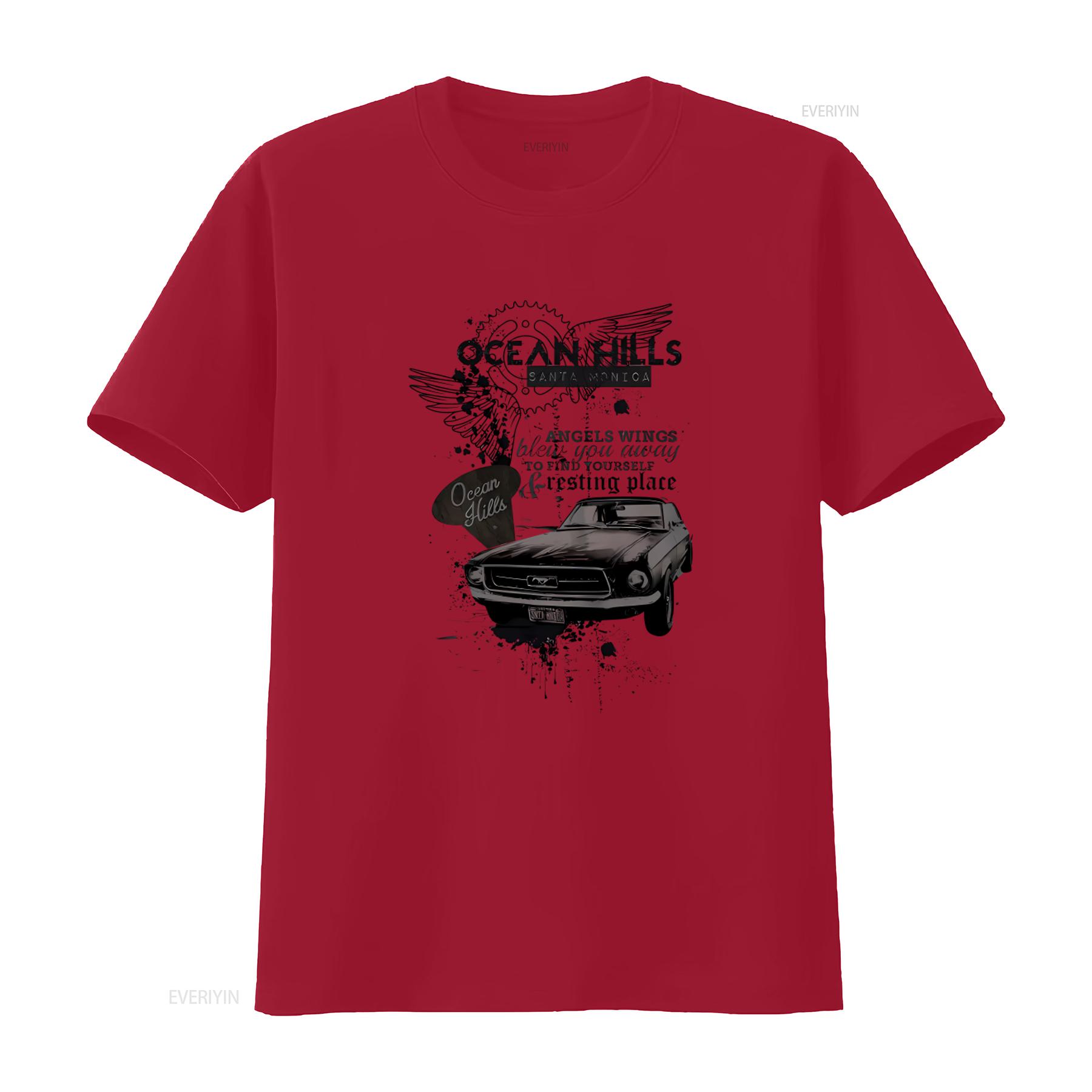 

Ocean Hills Santa Monica Angel Wings T Shirt for Men with Classic Car Design Find Your Resting Place in Style vintage Washed S