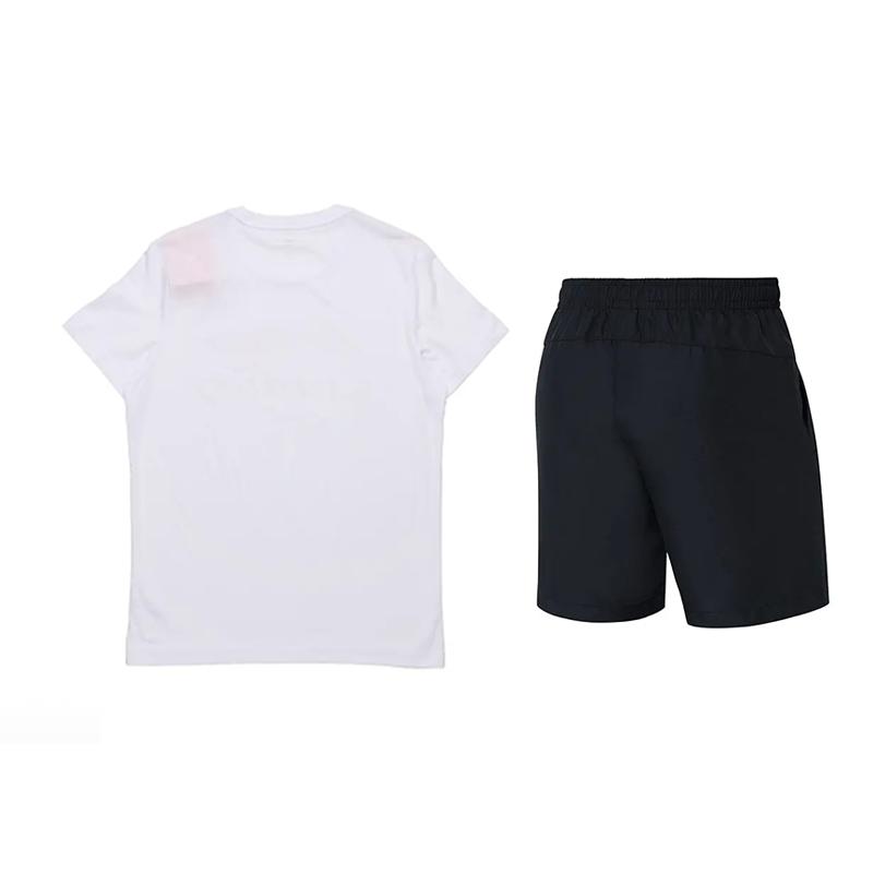 Li Ning Logo Print Round Neck Comfortable Fashion Short Sleeve Casual Sports Suit Unisex Suit AHSUA19-1+YKST119-1