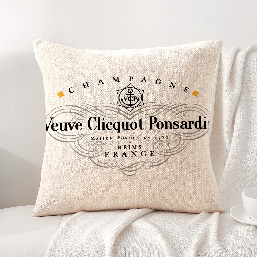 Luxus V-Veuve C-Clicquot Kissenbezug Natürlicher Leinen Bio-Stoff Beidseitiger Druck Sofa Heimdeko Geschenk Kissenbezug Peach skin 35*35(CM)-1Pcs