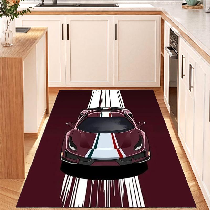 Burgunderrotes Supercar Mit Italienischem Streifen Grafikdruck Bereichsteppich Sportwagen Kunst Teppich Boden Teppich Auto Enthusiast Wohnzimmer Schlafzimmer Heimdeko Matte